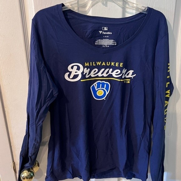Milwaukee Brewers T-shirt Womens Sz L Fanatics MLB Long Sleeve Tee team baseball - Picture 6 of 6